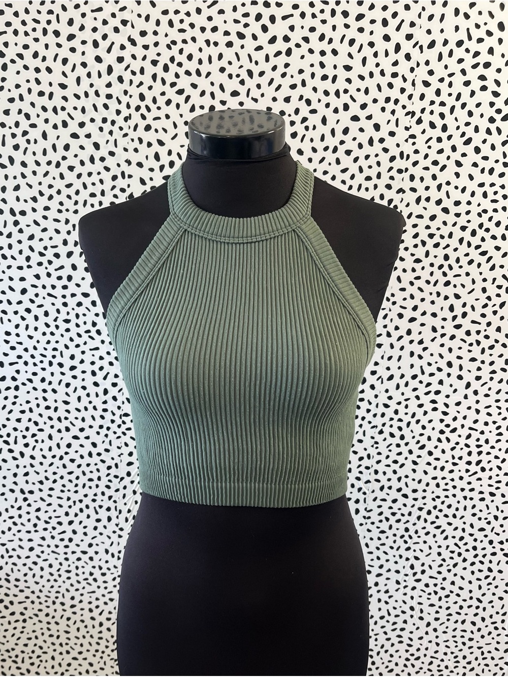 aerie Olive Ribbed Halter Crop Top